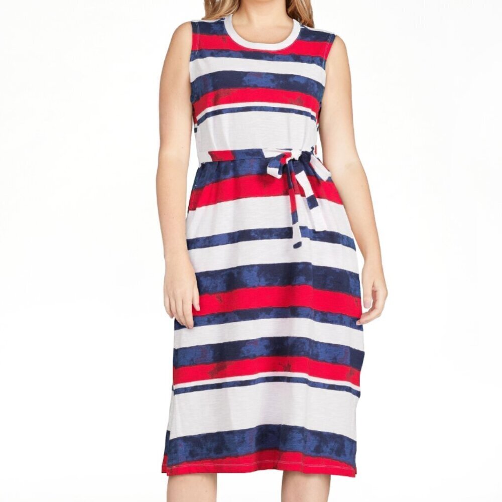 Time and Tru Women's Cotton Stripe Midi Sleeveless Tank Dress, size M (8-10) NWT